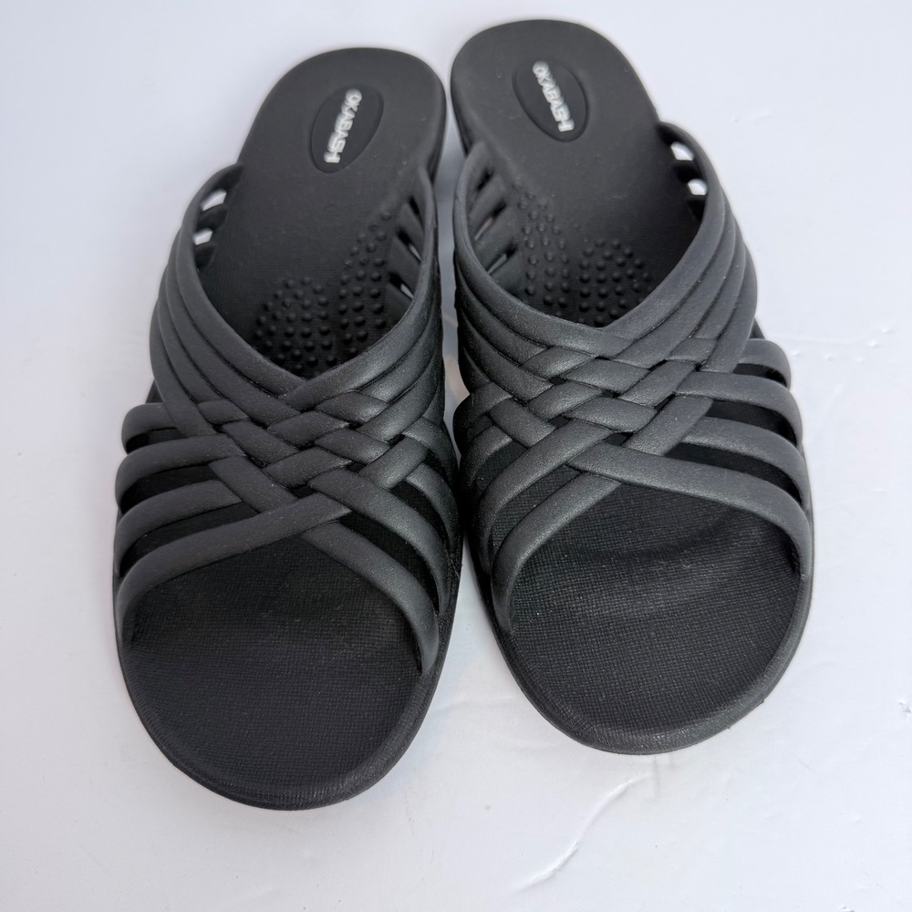 Okabashi Black Weave Slide Sandals Women's US Size M (6.5-7.5) Made in America